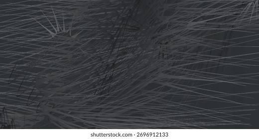 A complex abstract composition featuring numerous dark gray lines and strokes, creating a textured and layered visual effect.