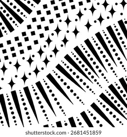 Complexo Padrão De Design Festivo Abstrato Composto De Arranjo Ondulado De Formas De Diamante, Quadrados, Pontilhados E Simples Linhas Pontilhadas Ou Estrias. Pode Ser Usado Para Fundo, Tecido, Papel De Parede, Almofada.