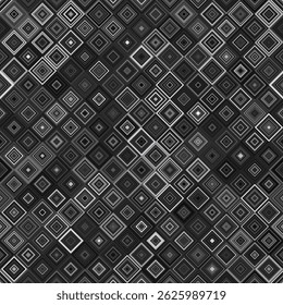 A complex, abstract seamless pattern featuring a dense arrangement of nested black, white, and gray rhombuses of varying sizes, creating a geometric and slightly chaotic texture.
