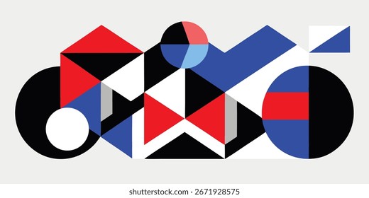 Complex Abstract Vector Background with Intersecting Circles, Triangles, and Lines Forming Dynamic Visual Interest