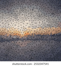 A complex arrangement of connected triangles picturing tender sunset