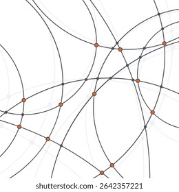 A complex arrangement of lines and points creates an abstract geometric pattern, emphasizing symmetry and connectivity in a clean, white background, vector illustration