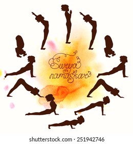 Complex asanas Surya Namaskar (Hatha Yoga) silhouette