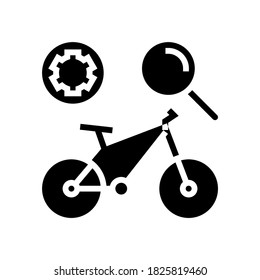 vector de icono de glifo de mantenimiento de bicicletas complejo. signo complejo de mantenimiento de bicicletas. símbolo de contorno aislado ilustración negra