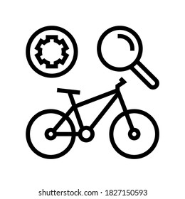 vector de icono de línea de mantenimiento de bicicletas complejas. signo complejo de mantenimiento de bicicletas. símbolo de contorno aislado ilustración negra