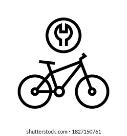 vector de icono de la línea de reparación de bicicletas compleja. signo complejo de reparación de bicicletas. símbolo de contorno aislado ilustración negra