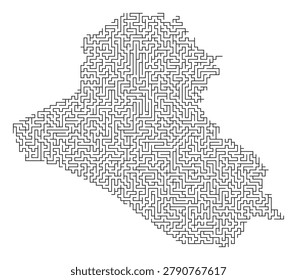 Complex black maze pattern made of repeating geometric shapes