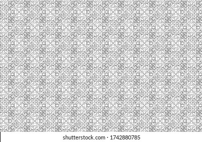 Complex black outline made of interconnecting lines makes a circular shape repeating pattern, vector illustration geometric design