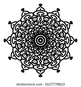 Complex Black and White Mandala Ornament – Abstract Tribal Circular Pattern Design