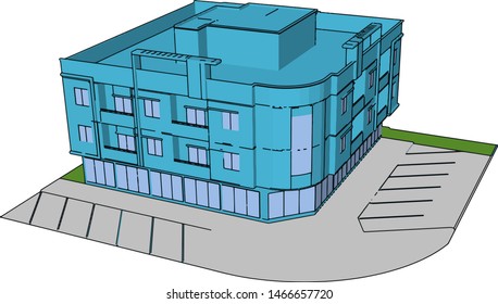 Complex building, illustration, vector on white background.
