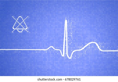 Complex of cardiac contraction (ECG) on a cardiogram with scattered monitor pixels as a medical scientific abstract background