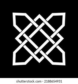 Complex celtic knot pattern on a black background vector illustration. Sacred white celtics quaternary knot.