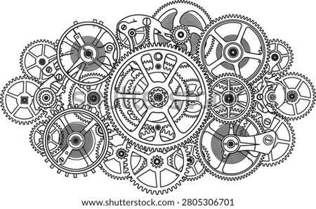 Complex clockwork gear mechanism illustration with mechanism clockwork mechanical engineering