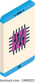 complex computing tasks mobile AI processor isometric concept, accelerated special GPU vector design Artificial general intelligence Natural Language Processing Deep Learning illustration