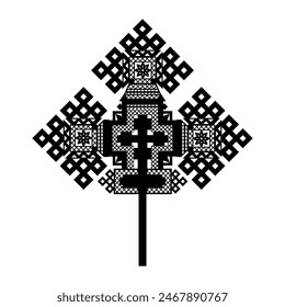 Complex cross, compound geometric forms, beautiful jointed cross of Ethiopian orthodox church. Outline vector.