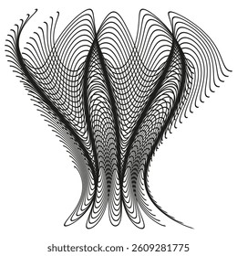 Complex curved lines. Artistic vector shape. Flowing black form. Optical abstract design.