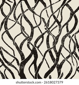 Complex, curved and organic lines spread from the center of the image to its periphery, creating a dynamic structure