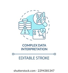 Complex data interpretation turquoise concept icon. Mistakes in research. Precision medicine challenge and limitation abstract idea thin line illustration. Isolated outline drawing. Editable stroke