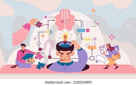 Complex Decision Challenge. Business Skills. Correct Management Process. Puzzle Quest. People Search Solutions. Persons Find Idea. Analytical Brain. Rational Mind. Vector Illustration