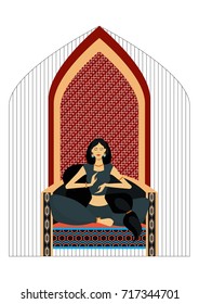 Complex decorative composition in oriental style on a white background