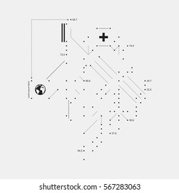 Complex design element in glitch style on white background. Useful for prints, posters and covers.