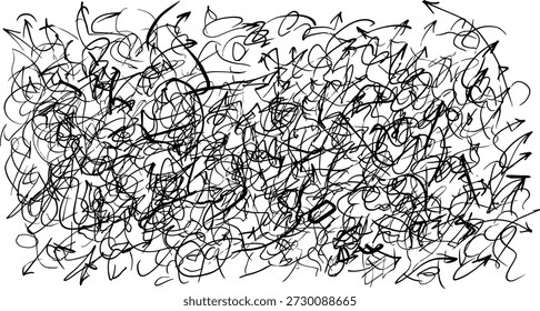 Una obra de arte abstracta compleja y detallada con un denso arreglo de líneas negras sobre un fondo blanco