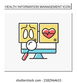 Complex Diagnostic Color Icon. Examination Lunds And Heart Status. Lungs X-ray And Cardiogram On Computer Screen. Health Information Management Concept. Isolated Vector Illustration