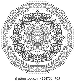 Complex dodecagonal ornament, mandala for coloring. Vector illustration