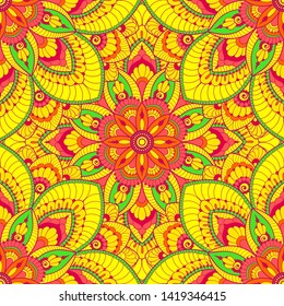 Complex doodle mandala damask tile seamless pattern