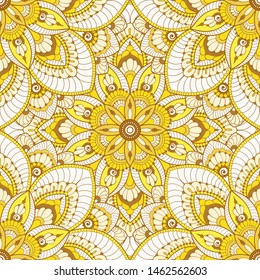 Complex doodle mandala damask tile seamless pattern