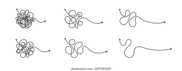 Complex and easy messy line. Vector set. Hand drawn doodle scribble. Starting graphic point and arrow