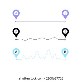 Complejo y sencillo. Destino desde el punto A al punto B. Simplificación del caos, solución de problemas y plan de soluciones de negocios, búsqueda de concepto de desafío. El garabato de la mano garabateó líneas de senderos de caos.