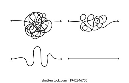 Complex and easy simple way from start to end vector illustration set.