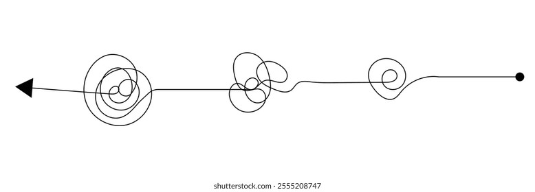 Complex and easy simple way from start to end vector illustration set. Chaos simplifying, problem solving and business solution searching challenge concept. Hand drawn doodle scribble chaos path lines
