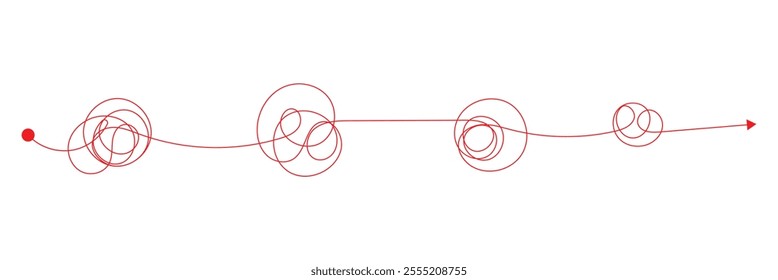 Complex and easy simple way from start to end vector illustration set. Chaos simplifying, problem solving and business solution searching challenge concept. Hand drawn doodle scribble chaos path lines