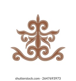 Complex ethnic vector ornament inspired by Kyrgyz nomadic heritage. Elegant symmetrical design with tribal swirls and curves. Ideal for folk art, logo, and decor.