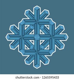 A complex figure consisting of four cruciform isometric elements. Blue background. Vector illustration