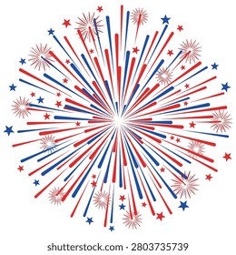 Complex firework burst design featuring many radial lines and tiny stars for american national holiday projects