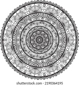 a complex floral black and white mandala. Drawing-antistress