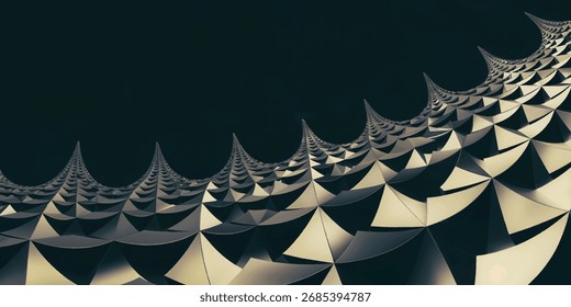 Complex fractal feather pattern radiating concentric arcs with textured swirling scales in gray brown and orange.