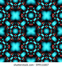Complex fractal seamless pattern of diamonds with turquoise-red chrome designs