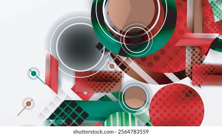 Complex geometric background with circles and triangles