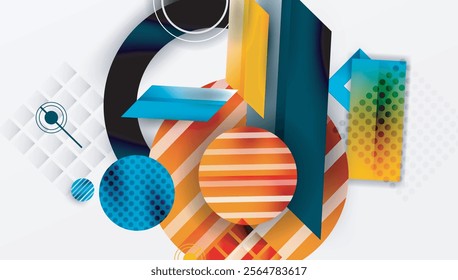 Complex geometric background with circles and triangles