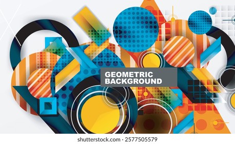 Complex geometric background with circles and triangles