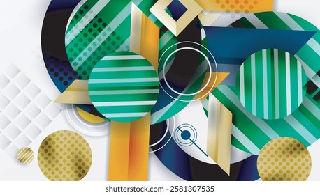 Complex geometric background with circles and triangles