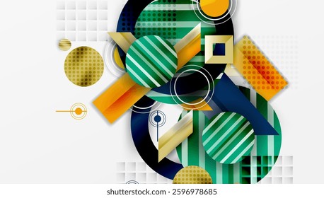 Complex geometric background with circles and triangles
