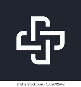 Complex Geometric Contemporary Element. Icon for Business Corporate Sign. Abstract Merged Figures for Websites, Mobile App, or Info Graphics on Black Backdrop