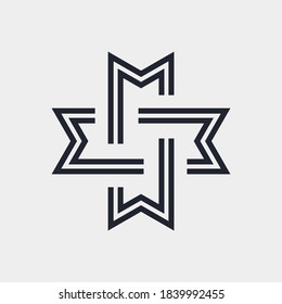 Complex Geometric Contemporary Element. Icon for Business Corporate Sign. Abstract Merged Figures for Web Design or Mobile App on Gray Background