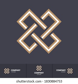 Complex Geometric Contemporary Element. Logo Design for Business Corporate Symbol with Slogan Template. Abstract Merged Figures in the Shape of a Cross Isolated On Dark Backdrop