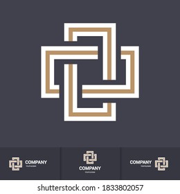 Complex Geometric Contemporary Element. Logo Icon for Business Corporate Symbol. Abstract Merged Figures in the Shape of a Cross Isolated on Dark Backdrop